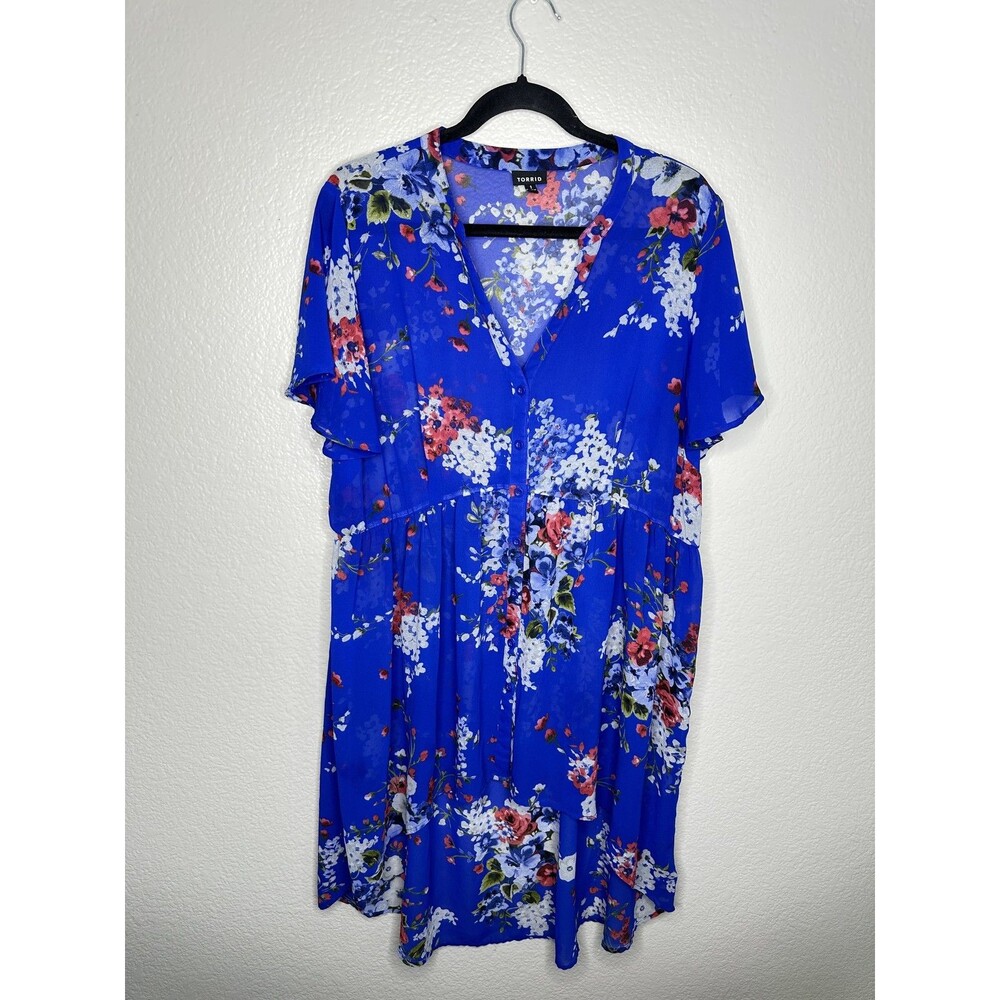 Torrid Dress Womens Large Floral Button Front Short Sleeve Flowy Midi Summer